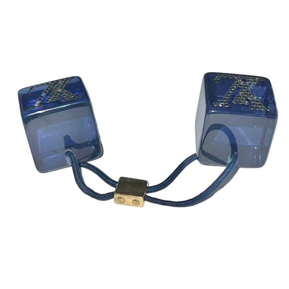 AUTH Louis Vuitton Dark Blue Lucite LV Rhinestone Logo Jumbo XL Hair Tie Cubes main image 4